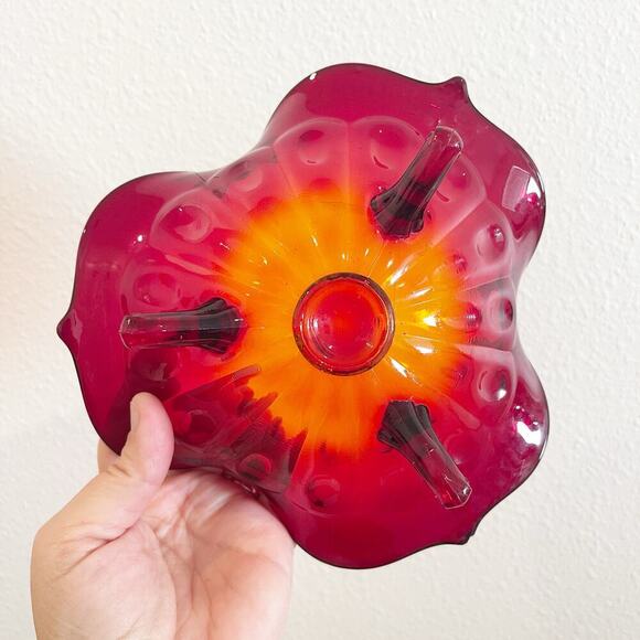 Vintage Fenton Bowl Red 7inches Footed Ruby Amberina Rare - Picture 4 of 11